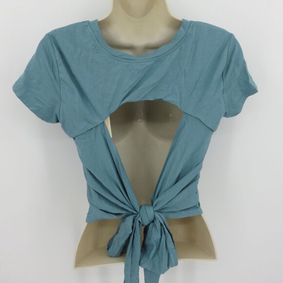 Blogilates Women Medium Reversible Bow Back Tee Cameo Blue Pilates Shirt Top NEW - Picture 4 of 10